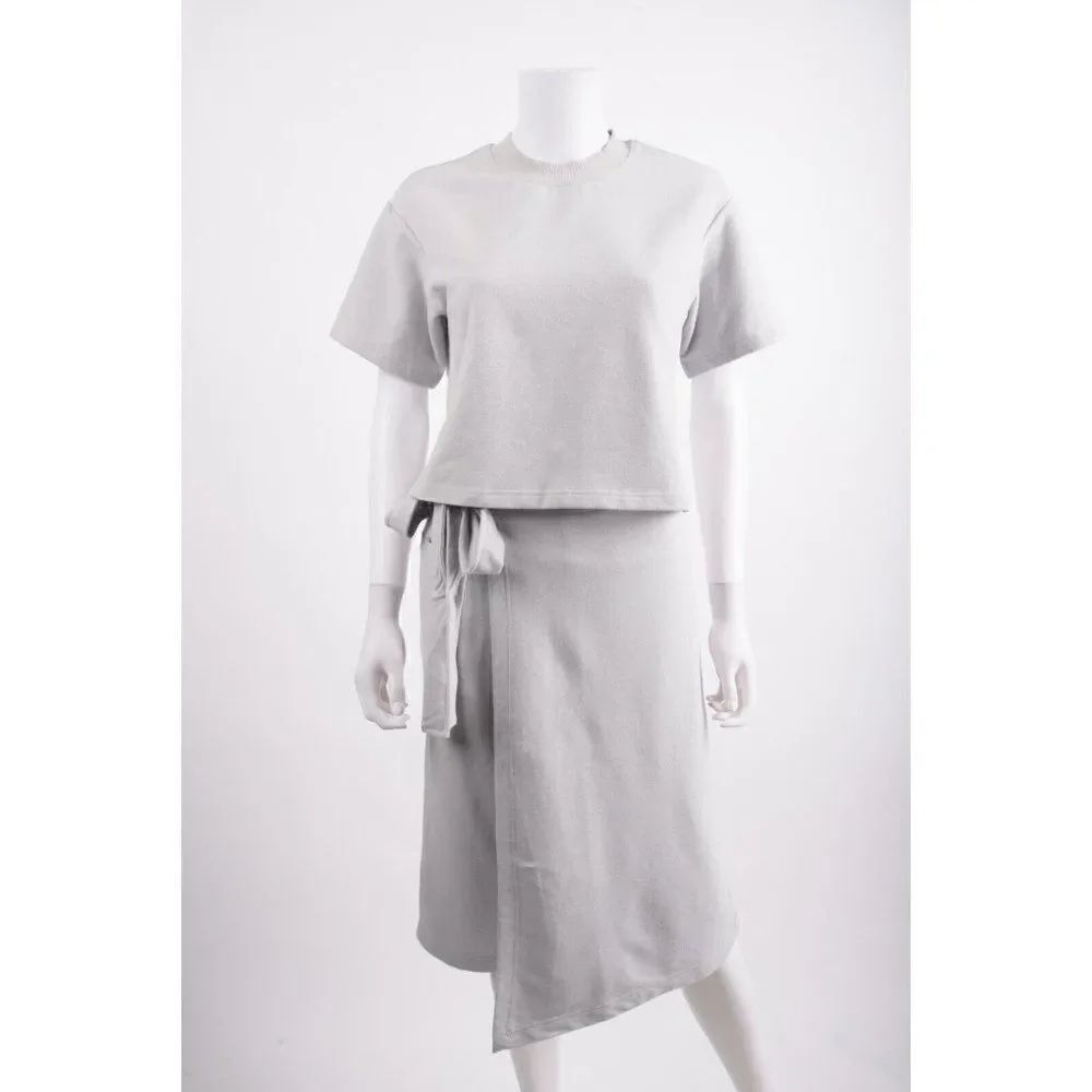 Hemsmith Womens Shirt Top & Skort Set S Small Gray Tie Waist Wrap NWT